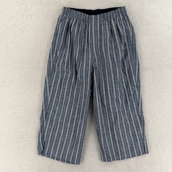Uniqlo Pants - Uniqlo Lounge Pants Women Medium Blue Striped Chambray Elastic Capri Lightweight